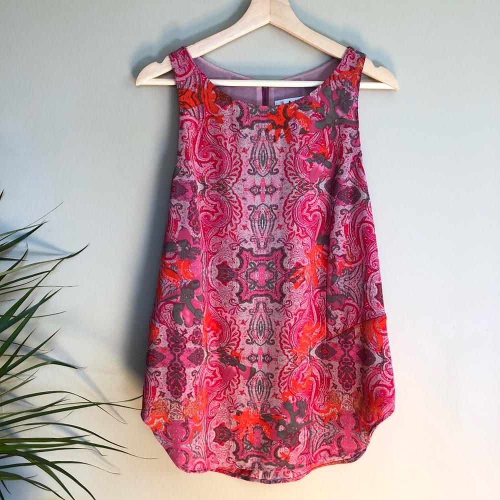 CAbi pink paisley jubilee back zip tank top